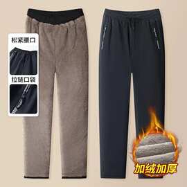 男士棉裤加绒加厚防寒高腰深裆休闲裤抗寒秋冬季中老年宽松保暖裤