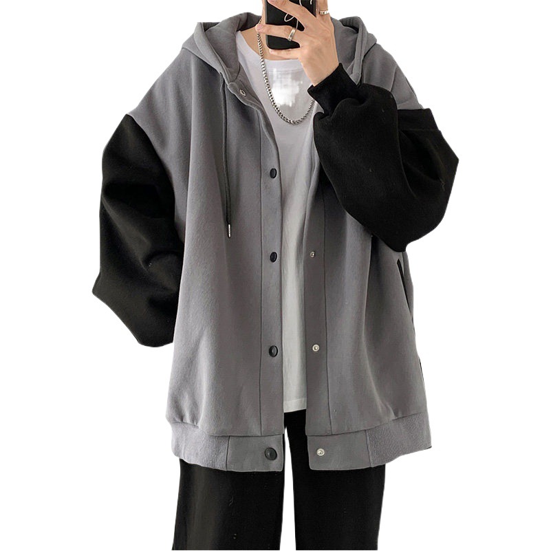 Puerto viento ocio cardigan chaqueta masculina 2024 otoño nueva tendencia coreana empalme suelta Sudadera con capucha