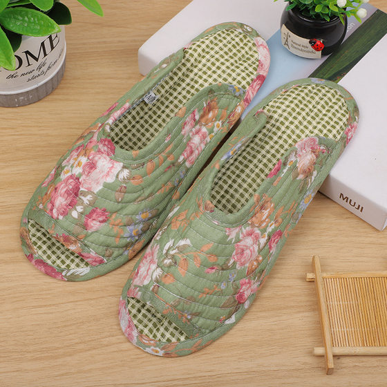 New Style Pastoral Household Quiet Soft Bottom Fabric Bottom Quilted Breathable Flat Heel Women's Slippers Wooden Floor Indoor