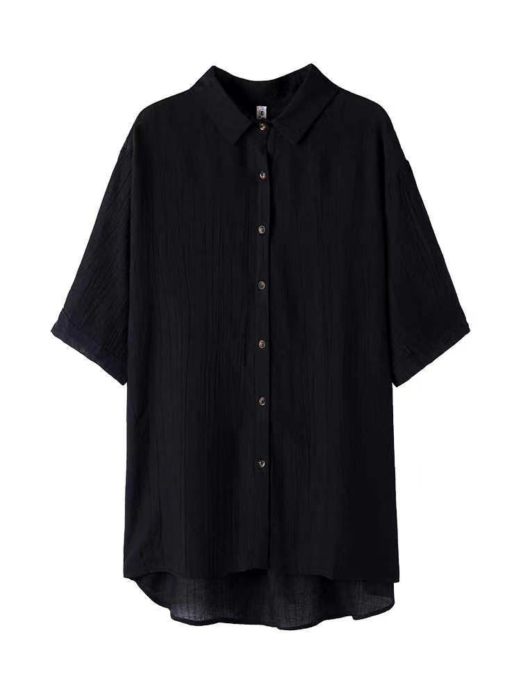 French Short-Sleeved Shirt Women's Design Mid-Length Shirt 2025 Summer New Design Chic and Unique Top