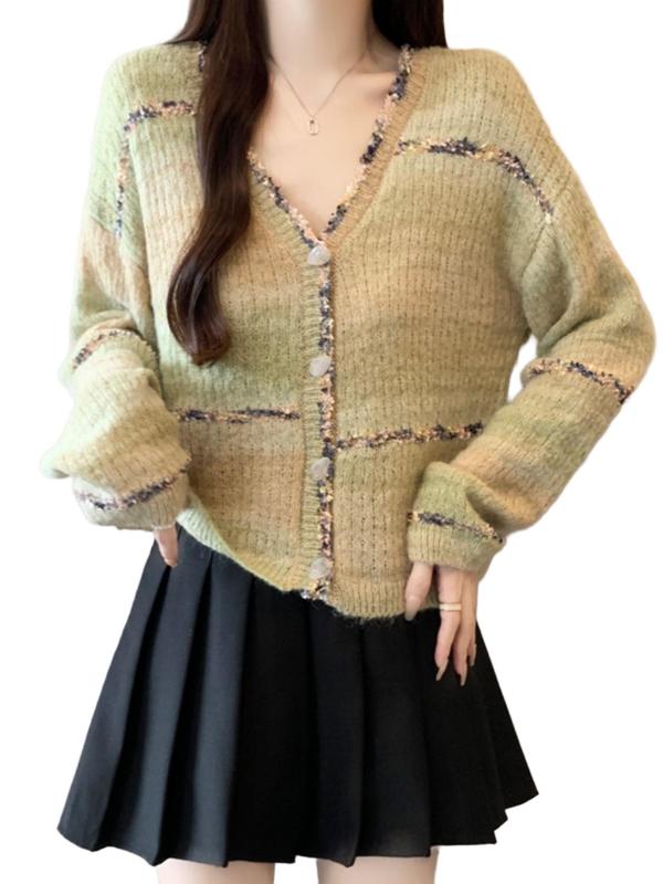 短款V领针织开衫毛衣外套女秋季新款大码胖mm显瘦多巴胺彩色上衣|undefined