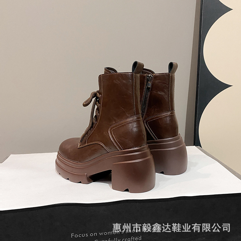小个子内增高马丁靴女2025新款复古靴子机车靴细带单靴英伦风短靴|undefined
