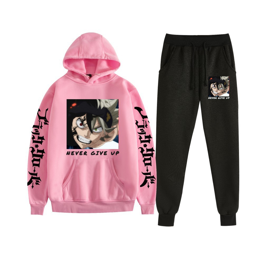 Traje de suéter con capucha suelto de dos piezas de trébol de cuatro hojas negro para hombres y mujeres con estampado de letras nuevas transfronterizas