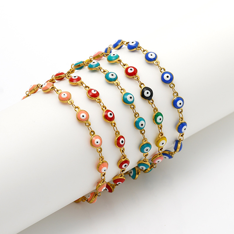 European and American Style 18K Turkish Evil Eye Bracelet for Women, Ins Niche Design, Fashionable Eye Bracelet, Titanium Steel Jewelry European and American Style 18K Turkish Evil Eye Bracelet for Women, Ins Niche Design, Fashionable Eye Bracelet, Titanium Steel Jewelry