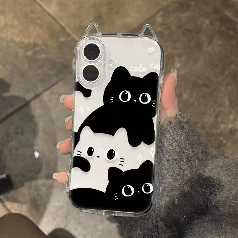 Korean-Style Cat Ear Phone Case Suitable for iPhone 17 Pro Max, High-End Creative Tpu Transparent Case with Precise Cutouts for 16 Pro and 15 Korean-Style Cat Ear Phone Case Suitable for iPhone 17 Pro Max, High-End Creative Tpu Transparent Case with Precise Cutouts for 16 Pro and 15