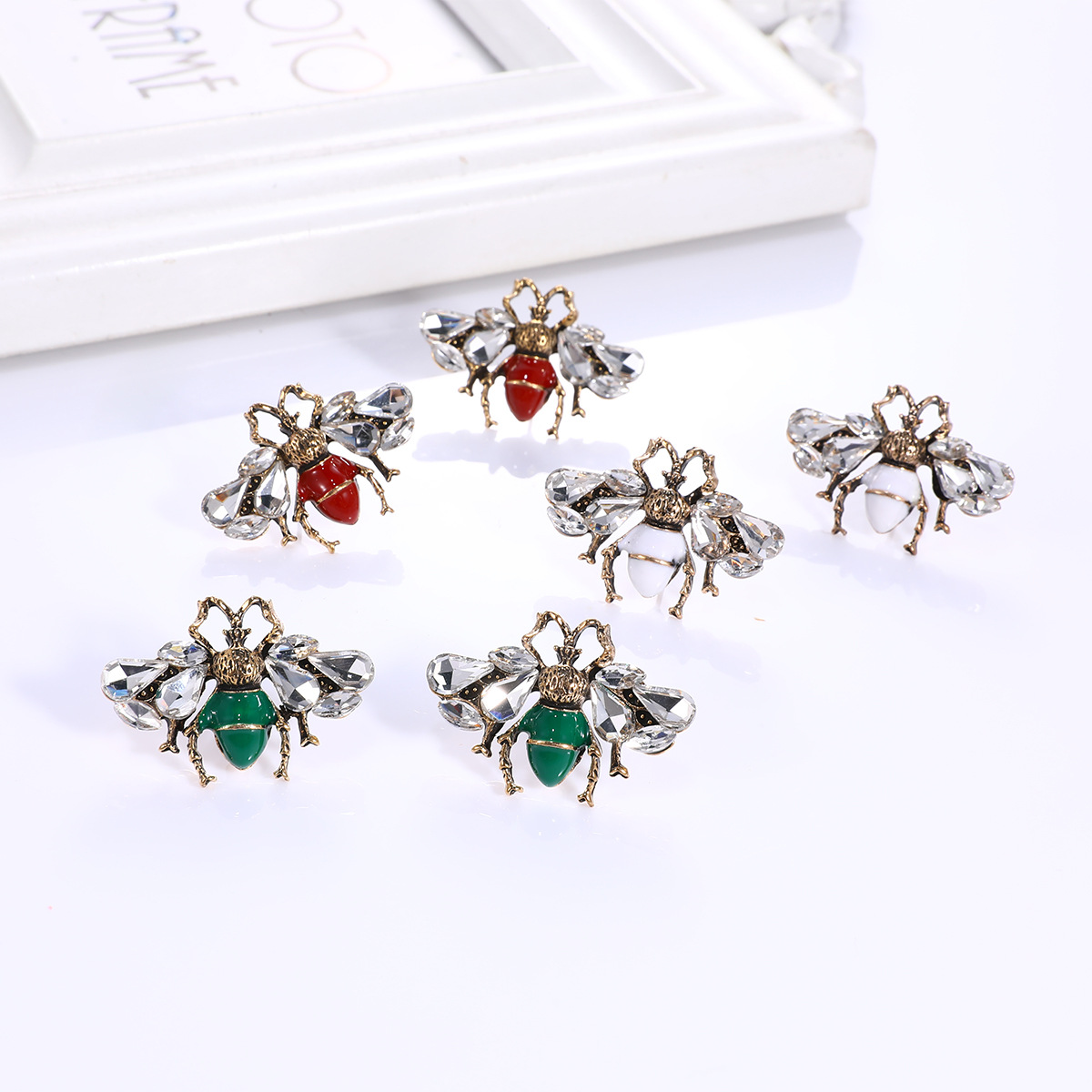 new creative insect personality alloy painting oil diamond bee earrings wholesalepicture2