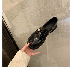 真皮版！小金币厚底踩跟乐福鞋女2025秋季新款英伦懒人粗跟小皮鞋