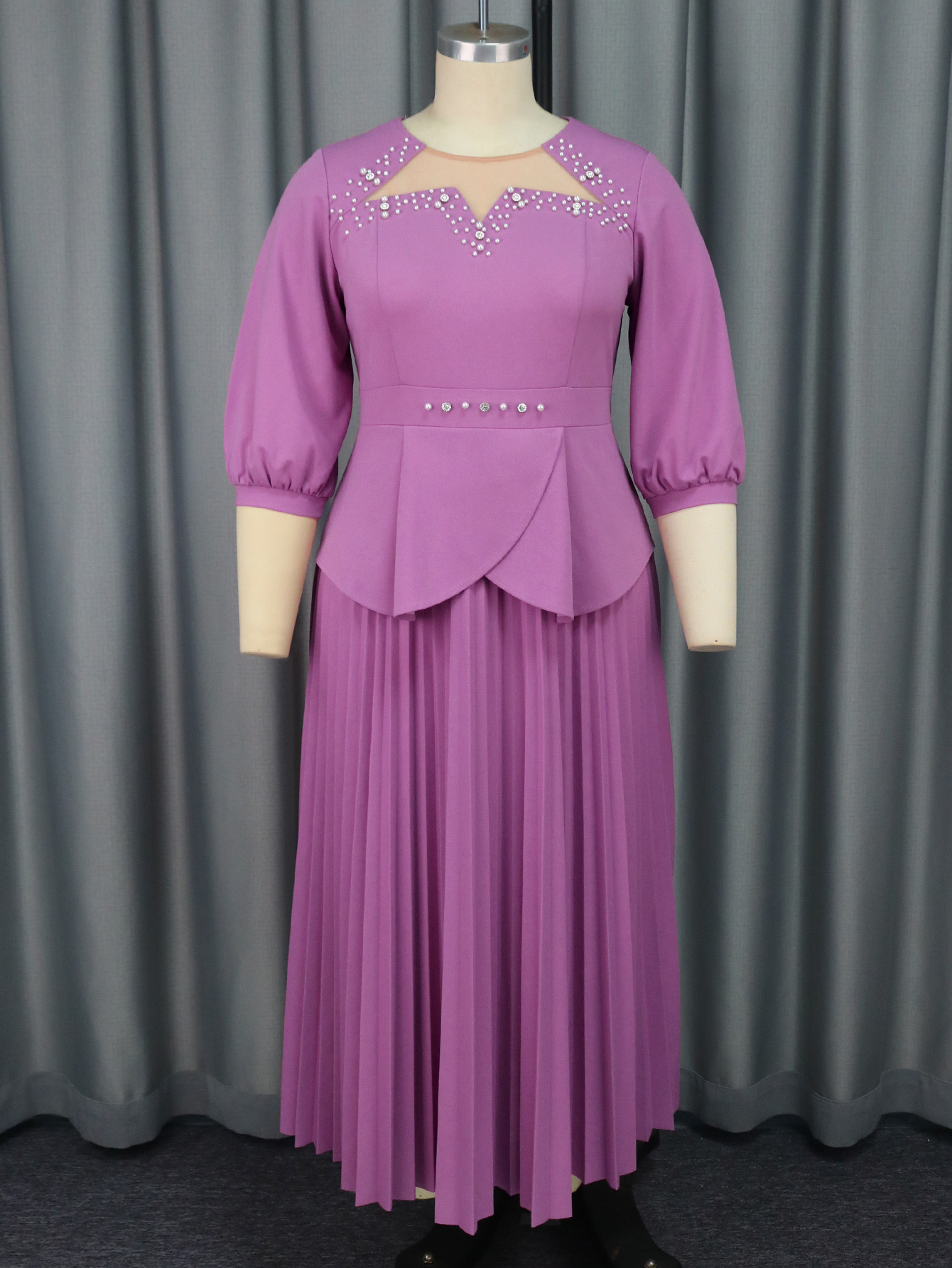 Women's Plus Size Two Piece Lotus Leaf Party Dress Elegant Style_voghion.com