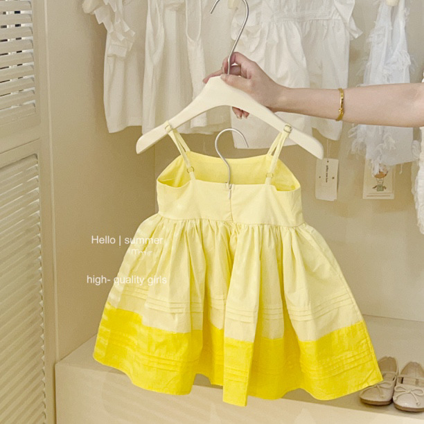 [Xianning Seven] Vestido amarillo limón de moda de verano para niñas, falda de tirantes de estilo occidental para bebés, falda dulce coreana, marea