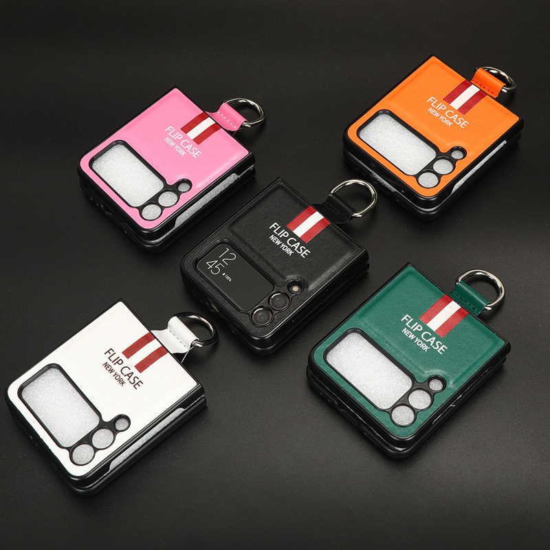For Samsung Galaxy Z Flip 3 plain leather ring phone case SM-F711N protective case hard case Business