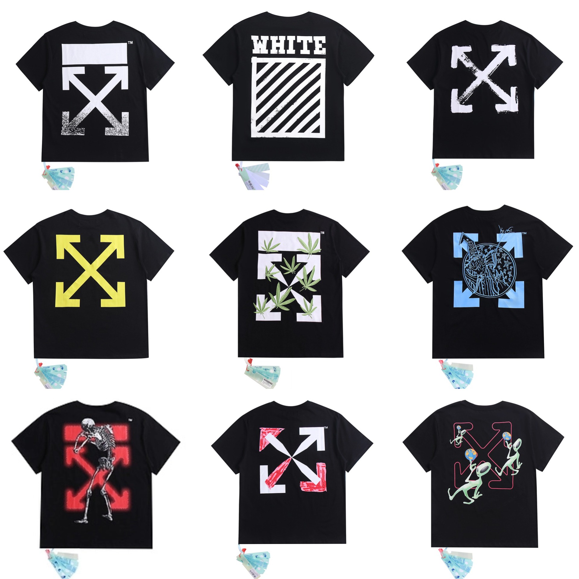 高品质OFF WAR烫金胶条油画雏菊烟花宗教OW短袖宽松T恤大码情侣款