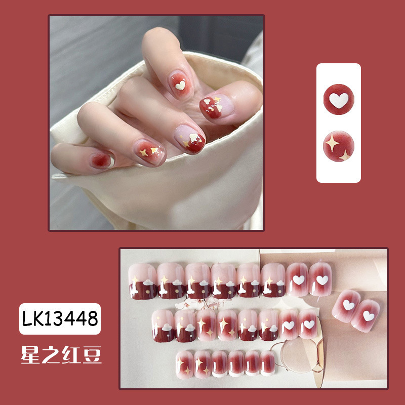 Pequeño Libro Rojo TikTok usar gel de gelatina de uñas parche de uñas desmontable corto terminado temperamento de belleza de uñas pieza de belleza de uñas