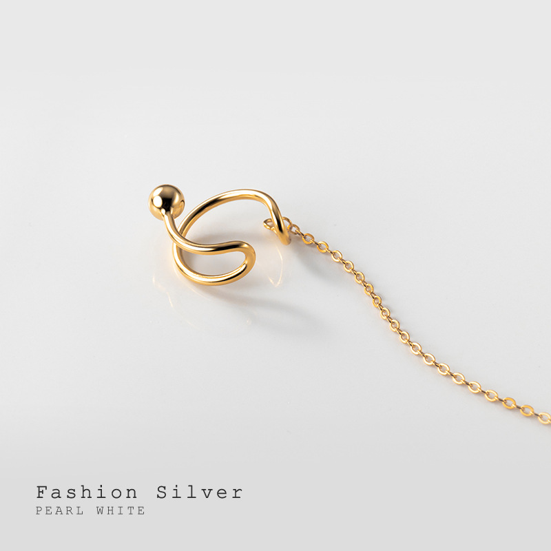 Eloch s925 plata japonesa y coreana de verano largo abrazaderas de orejas viento frío sin agujeros de orejas cadena pendientes G9639