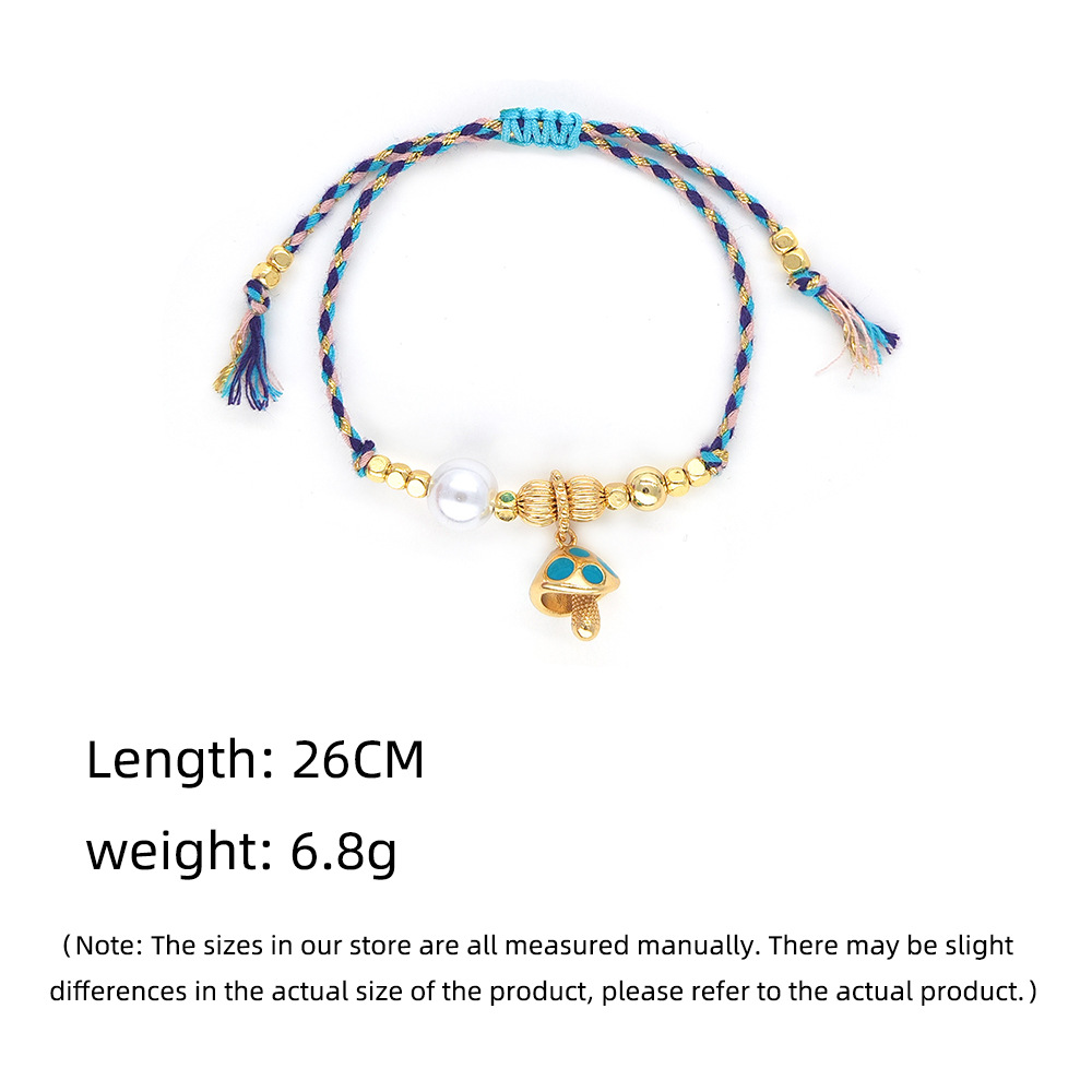 10g Weight Casual Mushroom Polyester Copper Knitting 18K Gold Plated Women's Drawstring Bracelets