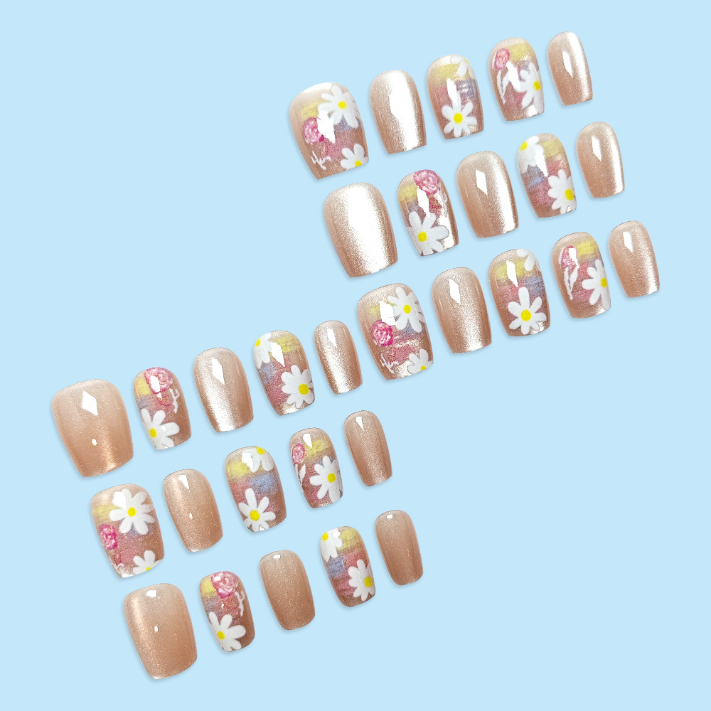 Juego de 30 piezas de pegatinas de uñas con diseño floral en relieve, estilo ojo de gato, para primavera, puntas de uñas de alta gama.