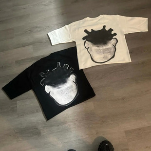 Streetwear Y2K Long Cartoon Pattern T-Shirt Hip Hop Harajuku Fashion Men's Clothing Casual Round Neck Gothic Short Sleeve
