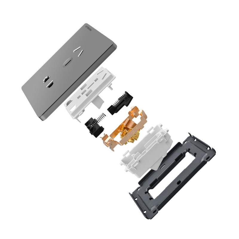 Manufacturer's own starry sky gray wall switch concealed five-hole switch socket panel PC high temperature flame retardant and fireproof