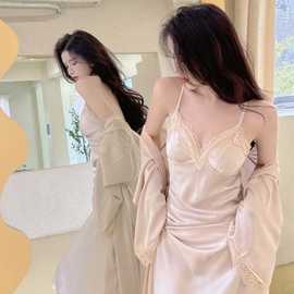 睡裙2件套冰丝性感吊带睡衣女夏天2023年感纯欲风带胸垫两件套