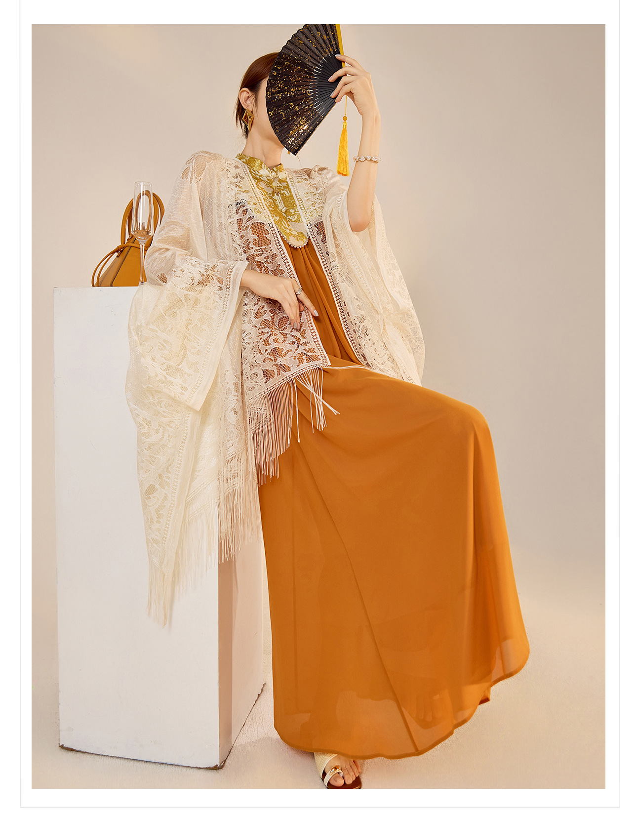 Váy dài cổ qipao thiết kế sang trọng mùa xuân hè — Màu cam, Màu mơ chi tiết 15