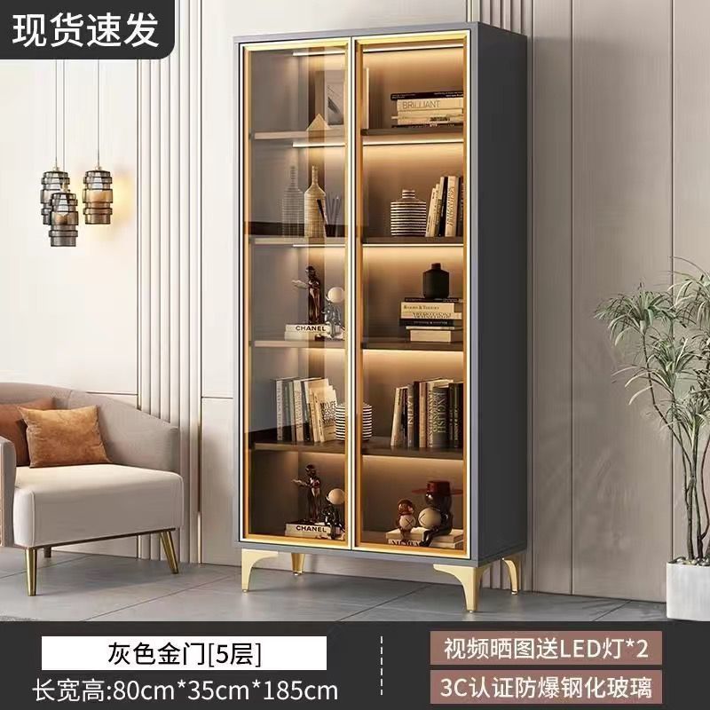 实木书柜带玻璃门客厅一体靠墙置物柜酒柜家用落地书柜展示柜|undefined