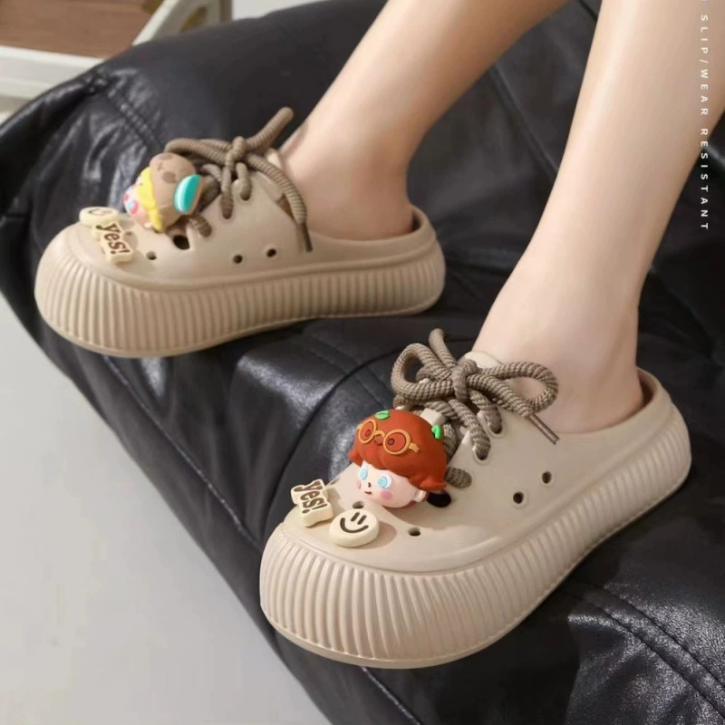 Симпатичные туфли на шнуровке с толстым дном нескользящие пляжные туфли новые наружные носки увеличены