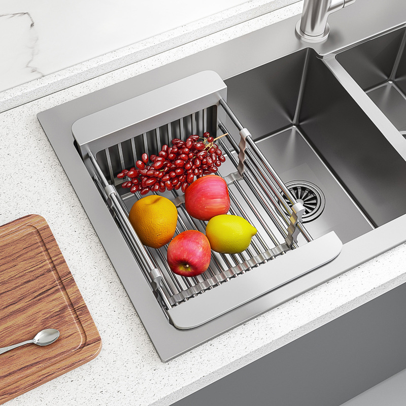 Fregadero fregadero drenaje rack vegetal cuenca drenaje cesta 304 Acero inoxidable drenaje piscina filtro retráctil cocina cesta