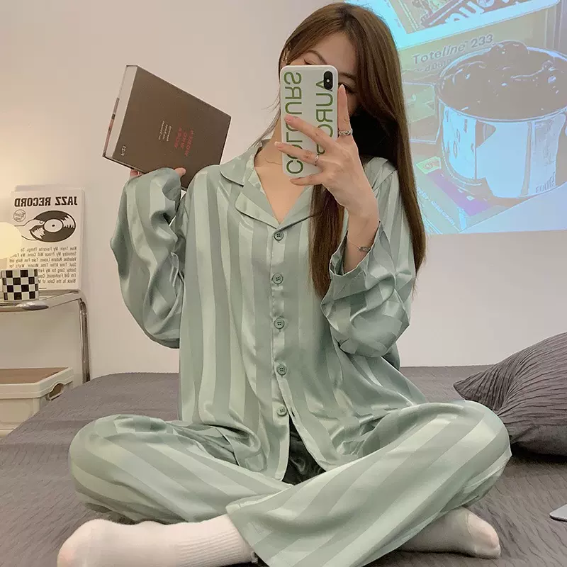 2026春秋季高级感法式提花仿真丝绸冰丝网红睡衣女长袖家居服套装