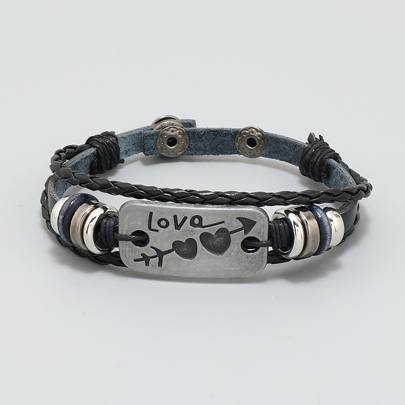 1 Piece Retro Geometric Letter Pu Leather Alloy Iron Couple Bracelets