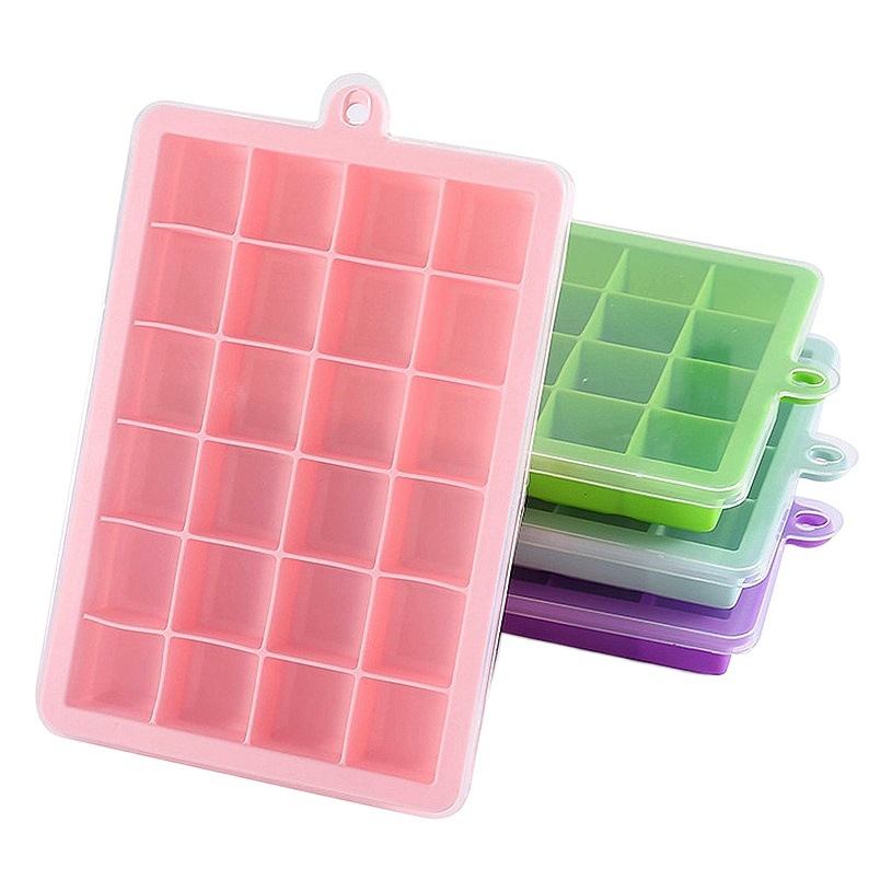 Wholesale 15 grid ice box with lid household food grade ice box 24 grid square ice cube silicone ice mold