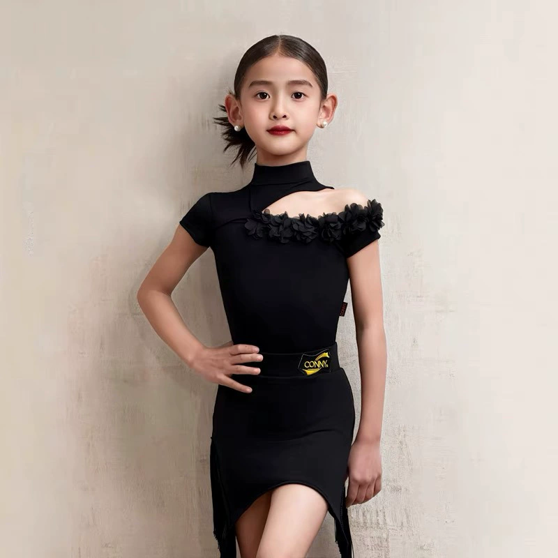 Новая детская одежда для занятий латинскими танцами для женщин, высококачественные детские танцевальные тренировочные юбки для выступлений, разделенная одежда