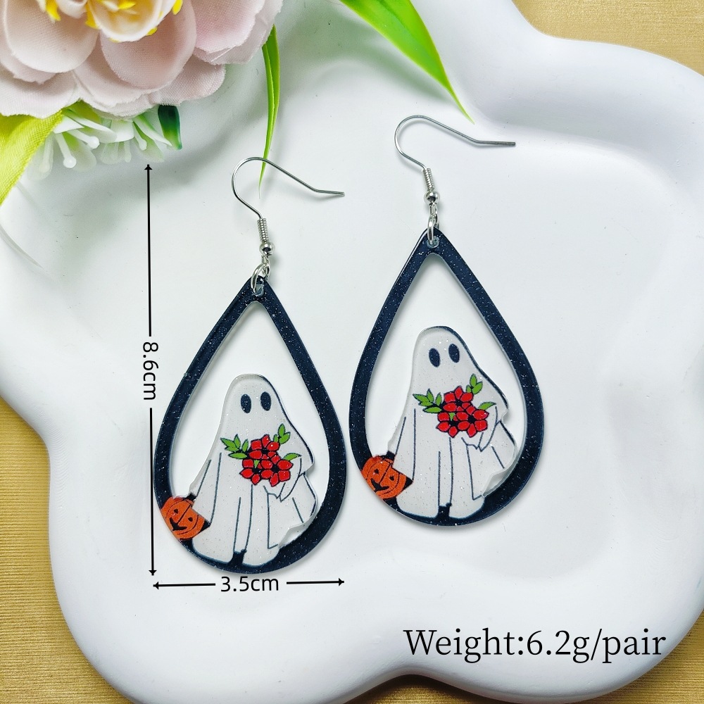 9g Weight Iron Ear Needle Material Drop Earrings Classification 1 Pair Quantity Holiday, Party Occasion Arylic Material Halloween Festival Floral, Bat Pattern Women's Gender Casual, Simple Style Style 1 Pair Halloween Casual Simple Style Floral Bat Arylic Drop Earrings 13