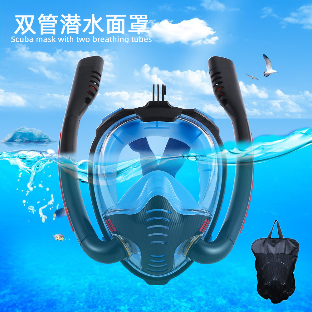 Cross-border Double Snorkel Diving Mask Full Face Snorkeling Mask PC Silicone Underwater Swimming Shooting Equipment