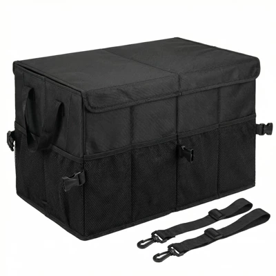 Cross-Border Car Trunk Storage Box with Lid, Large Capacity Car Rear Folding Storage Box (Car storage bag/box) - black