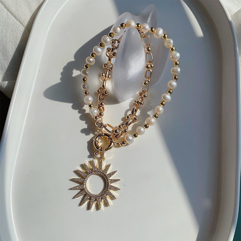 Lady Sun Pearl Metal Plating Zircon Necklace 1 Piece