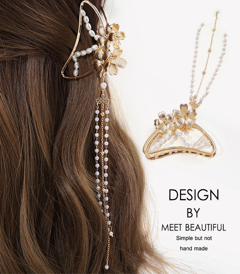 45g Weight Headwear Classification Alloy Material Flower Pattern Women'S Gender Butterfly Pearl Tassel Hairpin 无
