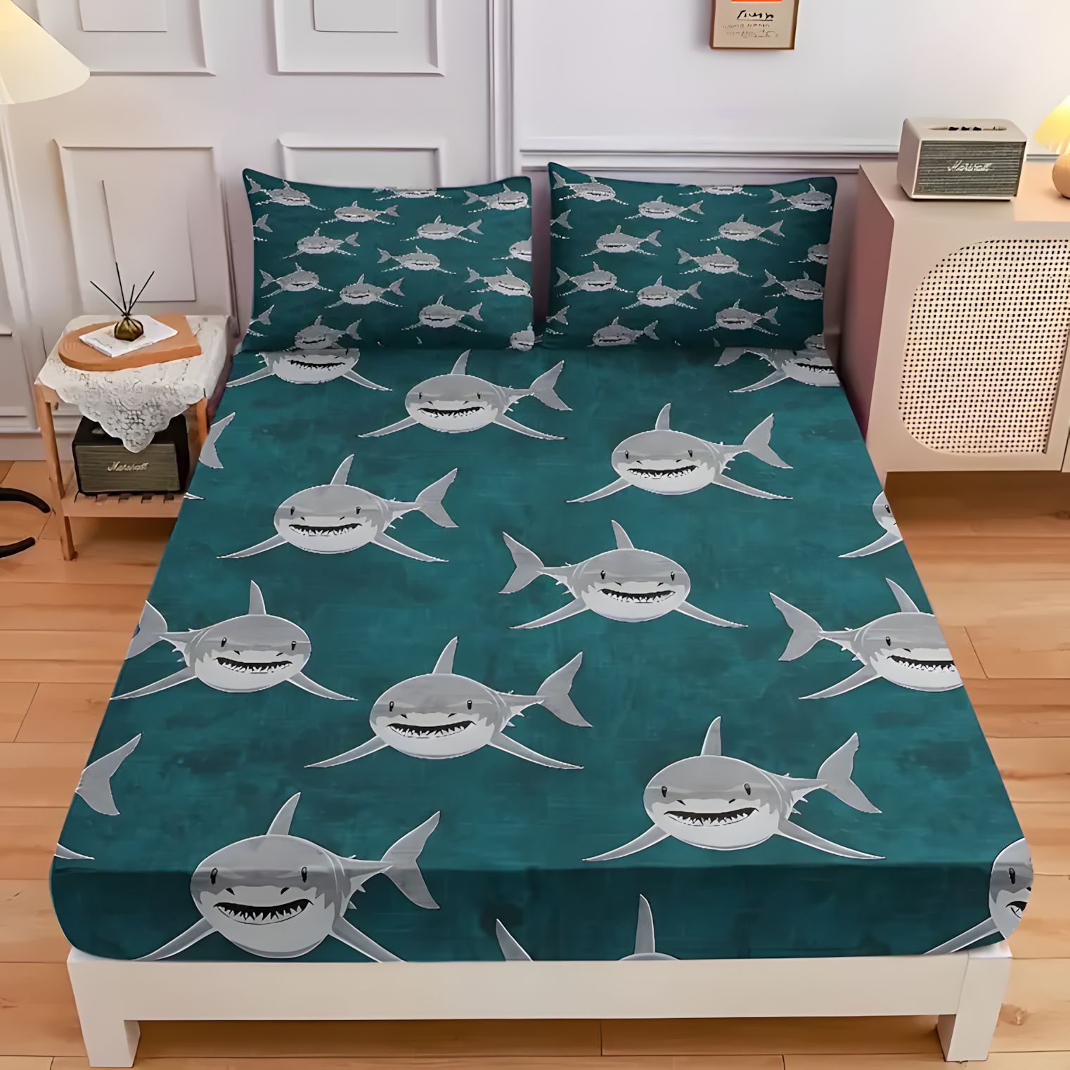 TEMU / JIT transfronterizo tiburón marino suave tema de impresión digital de alta definición cama de cama cama de cama de cama
