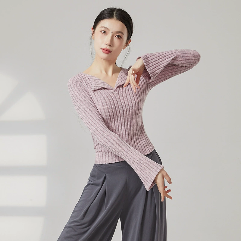 Классический танец V-образный рог свитер с длинными рукавами куртка женский осенний ретро топ повседневная форма женский китайский танец современный танец