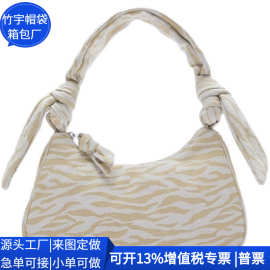 跨境RPET手提袋 国潮蝴蝶结法棍包 时尚印花帆布腋下包 定制工厂