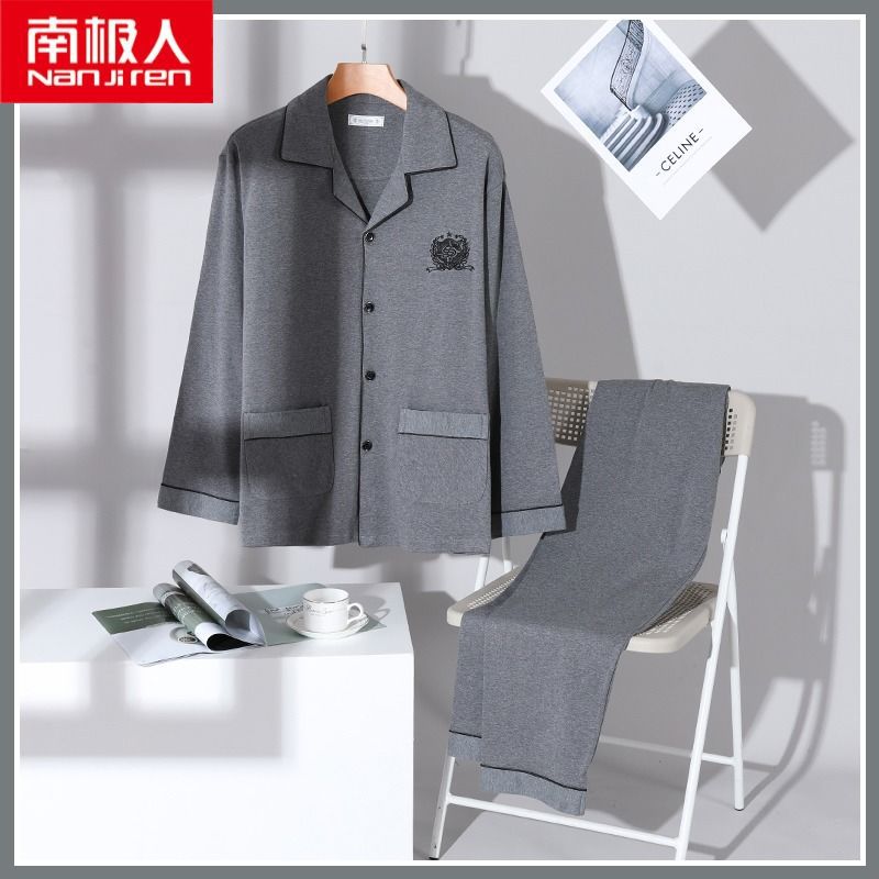 Pijamas de hombre primavera y otoño 100% algodón manga larga más tamaño fino Otoño e Invierno traje de desgaste para el hogar