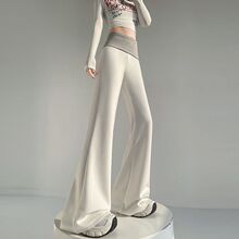 灰色空气层拼接微喇裤女装新品修身高腰显瘦拖地休闲喇叭瑜伽卫裤