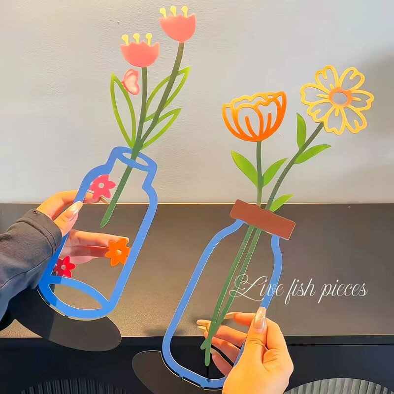 Creative 2D Flat Color Printed Flower Vase Home Interior Living Room Background Wall Decoration Ornament Flower Arrangement Wall Flower Decoration Creative 2D Flat Color Printed Flower Vase Home Interior Living Room Background Wall Decoration Ornament Flower Arrangement Wall Flower Decoration