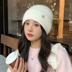 帽子女秋冬季文艺百搭玫瑰针织冷帽韩系休闲防风护耳帽保暖毛线帽