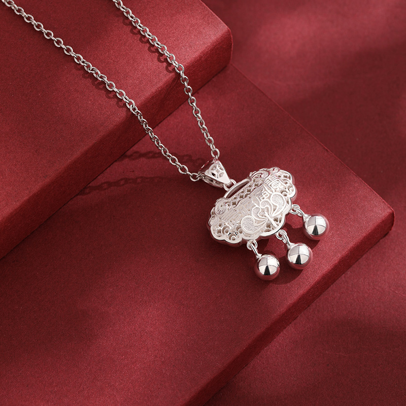 Pie de plata 990 bebé colgante de cerradura de larga vida mujer larga vida rica bolsa de cerradura hueca bebé cerradura de plata regalo de luna llena