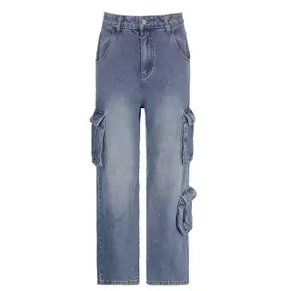 Women's Fashionable Retro Casual Loose Low Waist Jeans - Blue - View 1