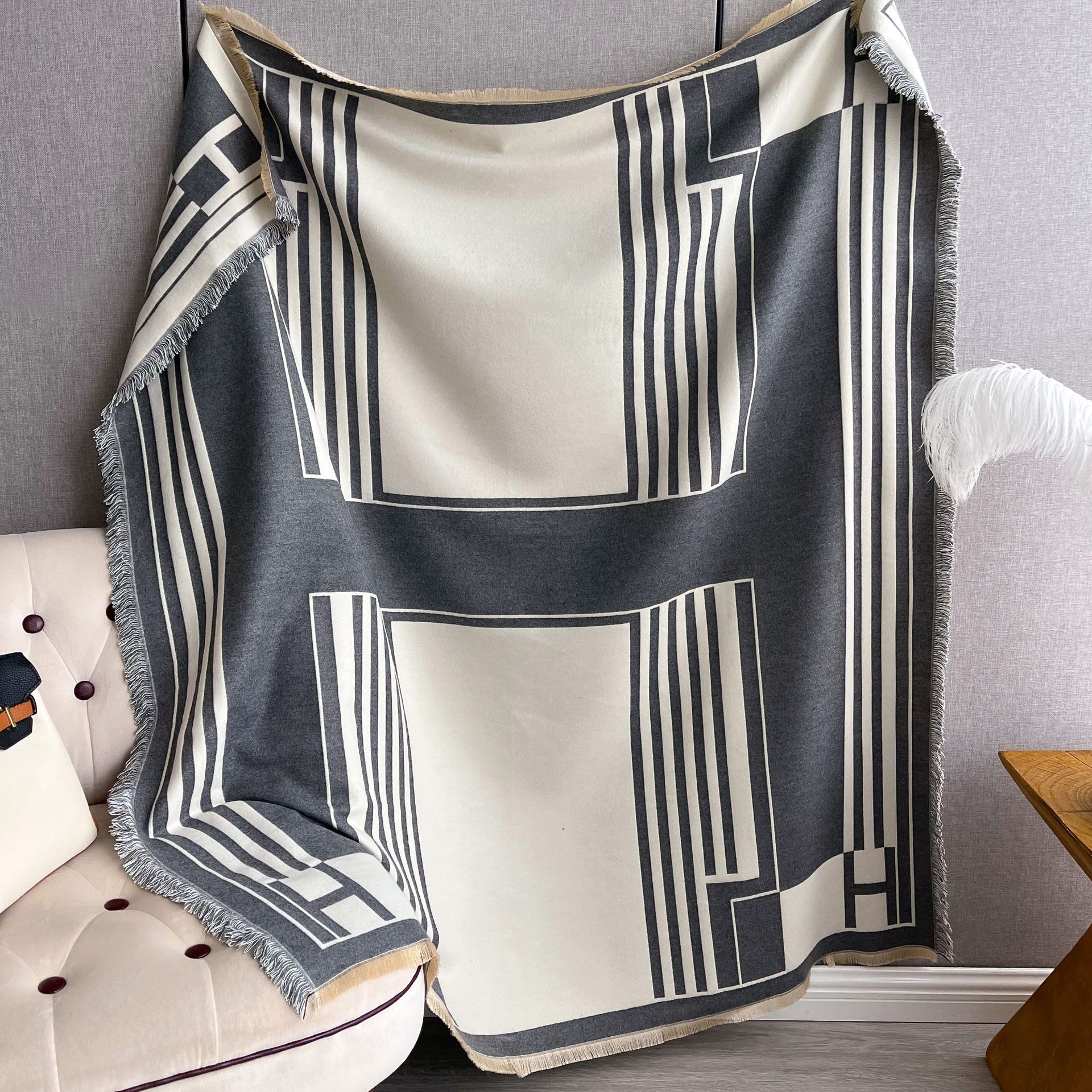 2023 Striped Double sided Imitation Cashmere Scarf for Women's Air Conditioning Shawl with Outer Cape Dual purpose Warm_voghion.com