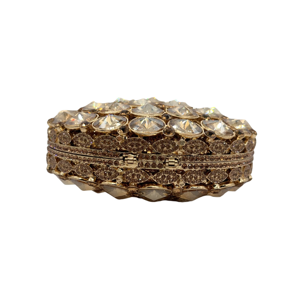 Túi clutch nữ đính đá hình tròn dự tiệc — Màu vàng, Bạc AB, Màu sâm panh, Màu đỏ hoa hồng chi tiết 6