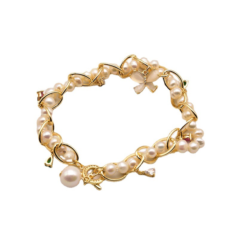 XlentAg pulsera de perlas de agua dulce natural mujer moda europea y americana personalidad original hecha a mano joyas de perlas