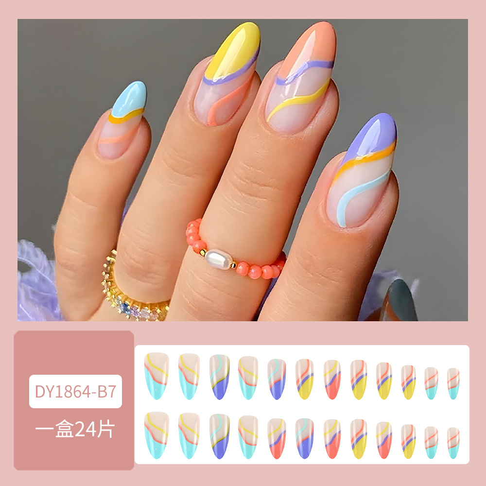 Venta caliente de uñas cortas francesas a rayas 24 piezas de uñas postizas suaves