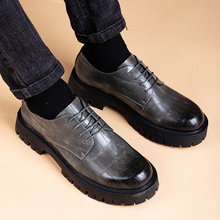 2024新款皮鞋男款男士休闲商务正装英伦布洛克冬季厚底低帮马丁靴