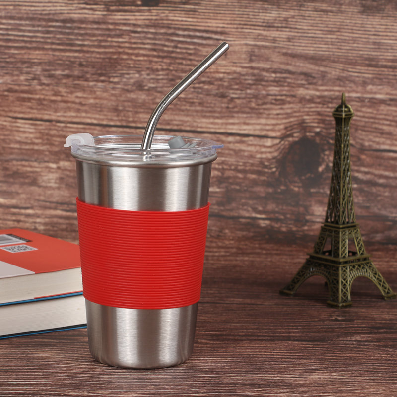 304ステンレスカップシリコンカップ付きプラスチック蓋コーヒーカップ飲料ミルクカップ|undefined